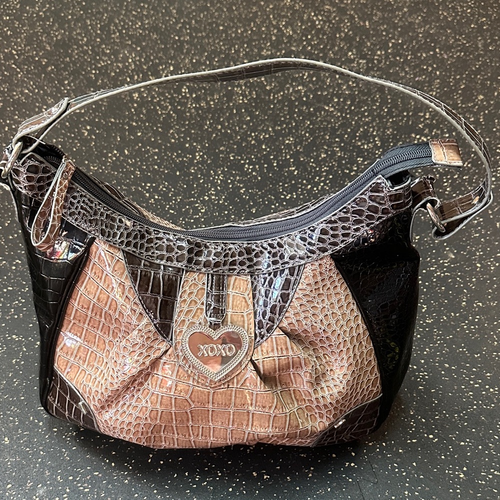 XOXO Croc-Embossed Shoulder Bag - Black and Brown